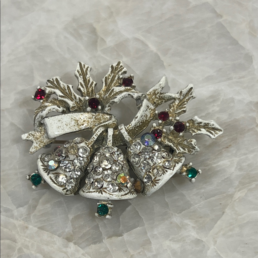 Elegant Silver And Gemstone Christmas Bells Brooch By Dodds